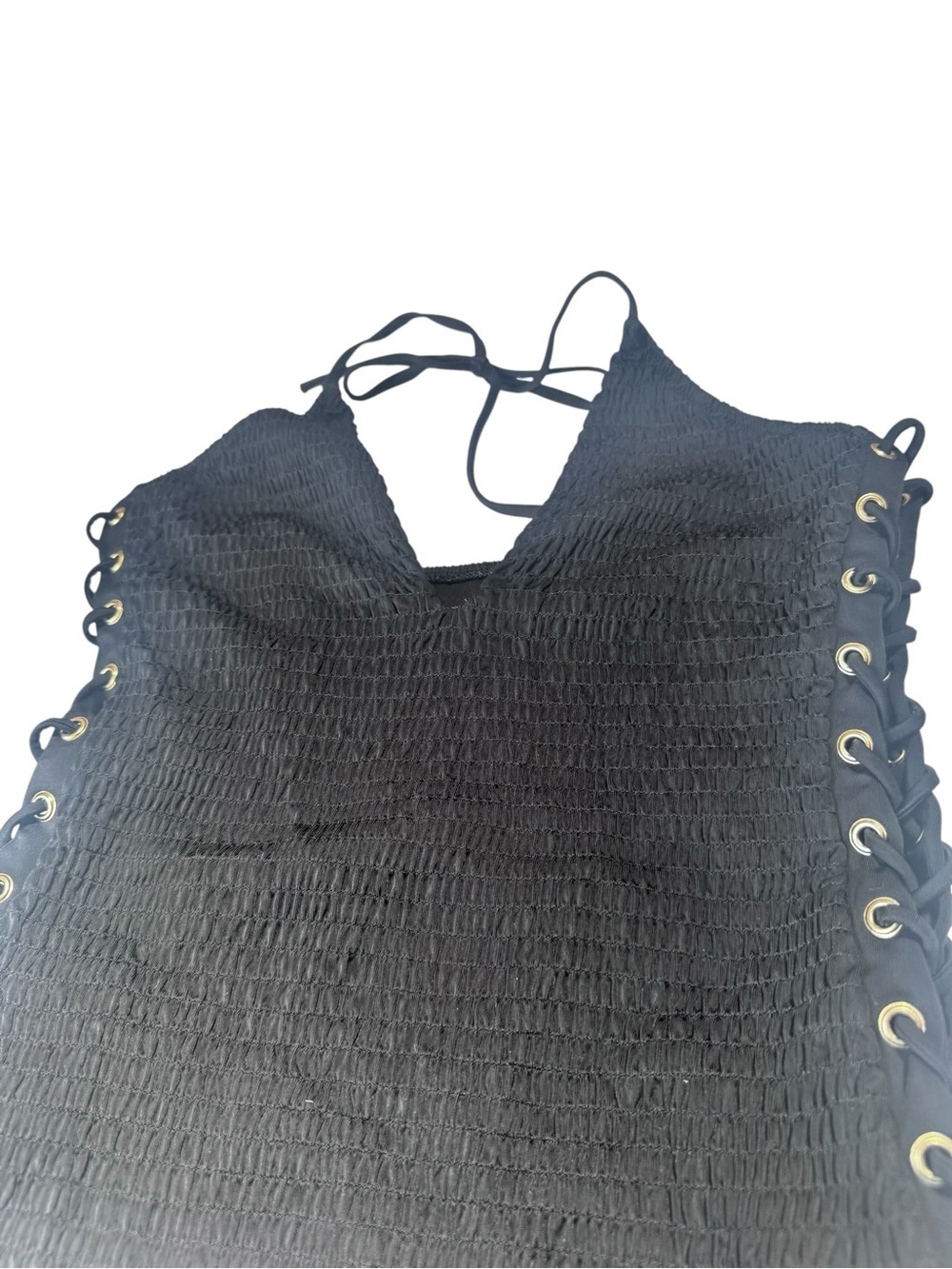 Victoria's Secret NEW Ensenada Smocked
LaceUp Halter Top M 1pc Black Swimsuit - Picture 4 of 16